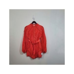 ASOS DESIGN blouson sleeve mini dress with lace detail and belt in red size 4